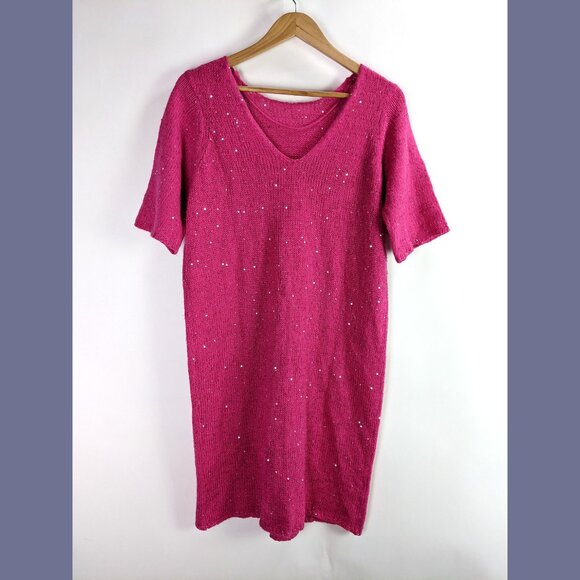 Vero Moda Womens Sparkling Knitted Sequin Mini Sweater Dress Pink/Silver - Picture 2 of 5
